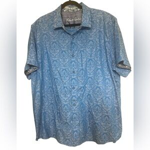 ROBERT GRAHAM Classic Fit Short Sleeve Button Up Blue Floral Cotton 3XL